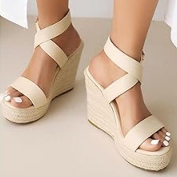 MUDD  HIGH HEEL PLATFORM ESPADRILLES WEDGE OPEN TOE SANDAL - Picture 1 of 15